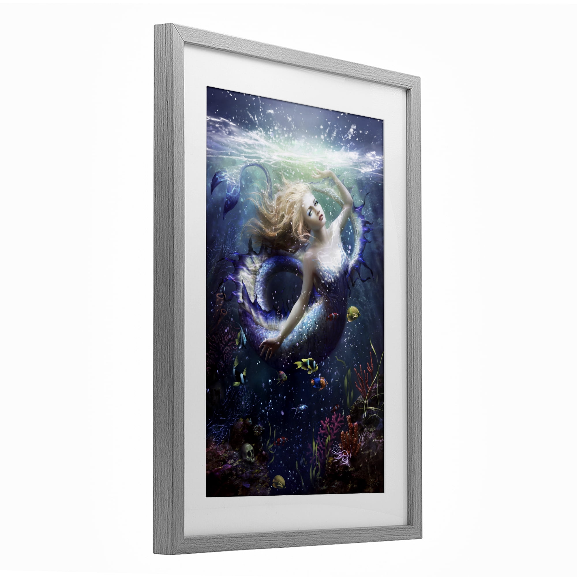 Stupell Industries Deep Sea Mermaid Gray Framed Print Under Glass, design by Melanie Delon