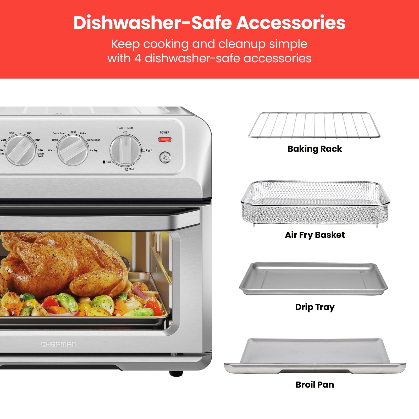Chefman Air Fryer + Toaster Oven Combo, 7-in-1 Countertop Convection, 20 Qt Capacity - Stainless Steel, New