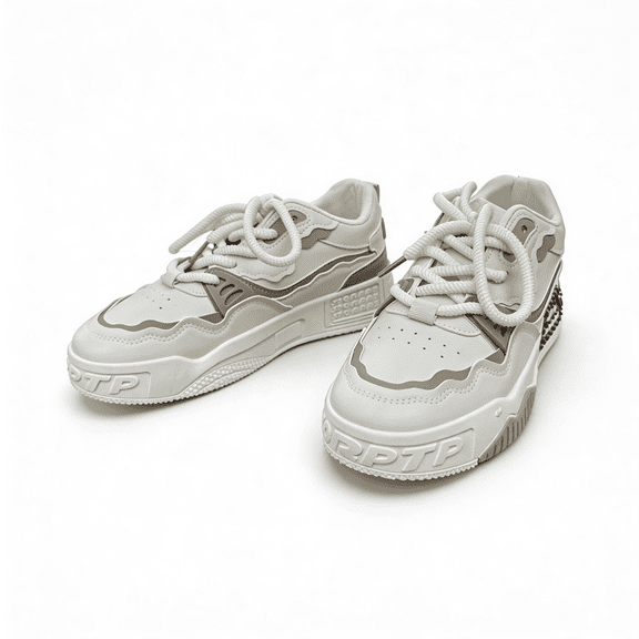 Men's Chunky Platform Sneakers, White Gray Leather Casual Walking Shoes, Non-Slip Fashion Dad Shoes with Thick Sole, Lightweight Comfortable Athletic Shoes for Daily Wear, Outdoor, Gym, Travel