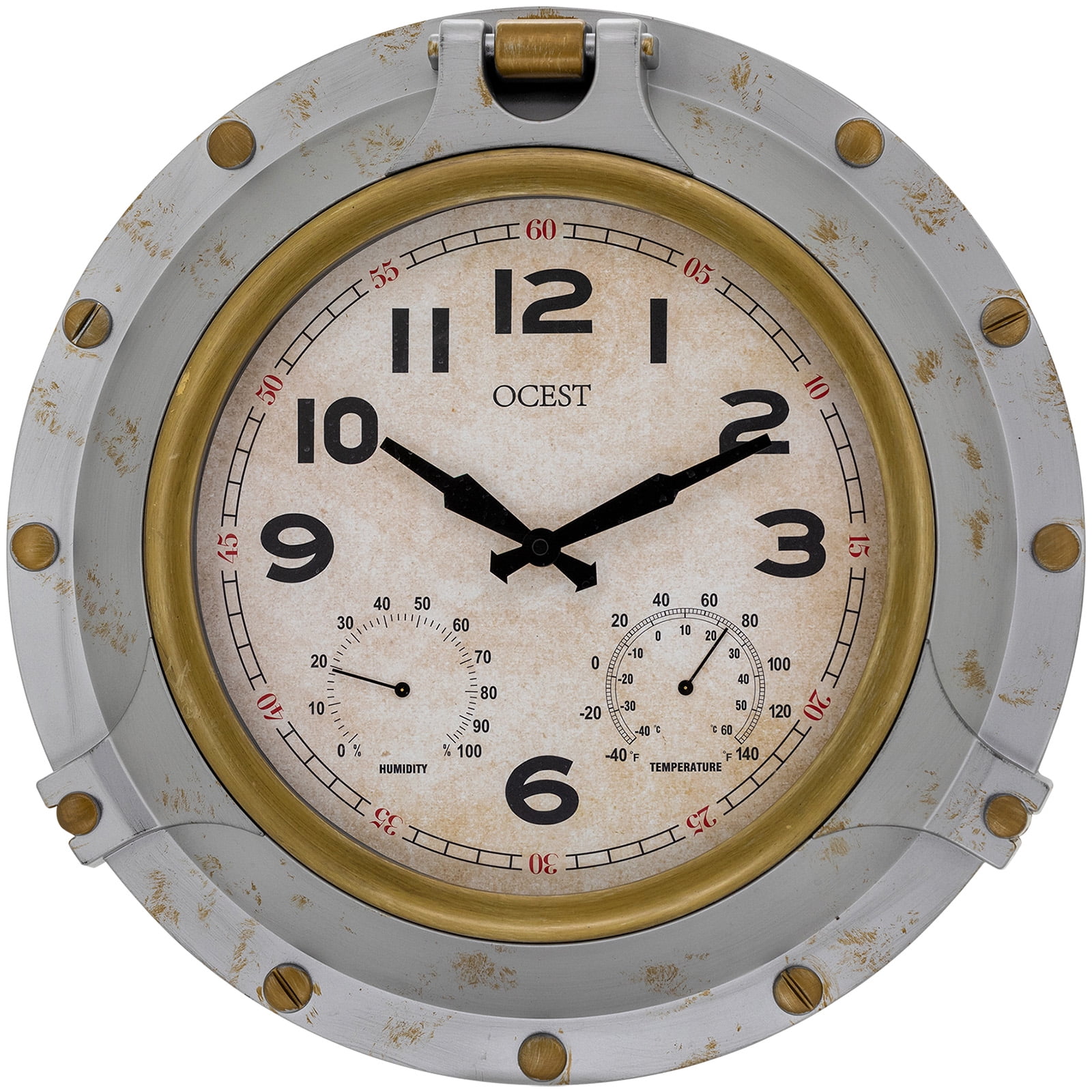 18 Inch Large Outdoor Clock Waterproof, Oversized Silent Wall Clock with Thermometer& Hygrometer,Battery Operated Clock for Garden Pool Patio Living Room Office Decorative