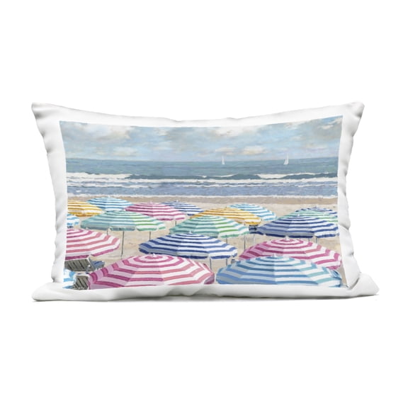 Stupell Industries Shore with Bright Umbrellas Design by Amber Sterling Outdoor Printed Pillow