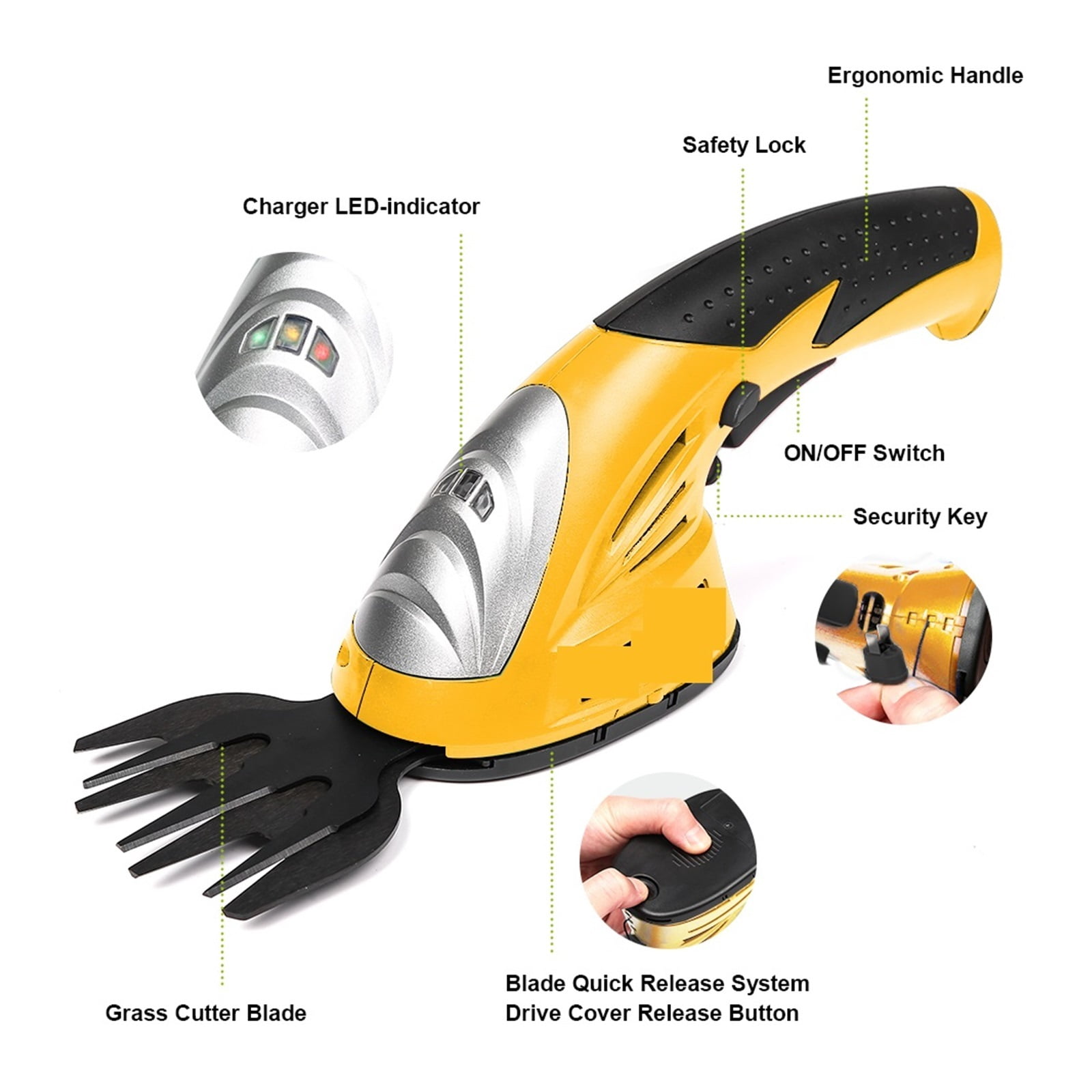 7.2V Pruning Shears 2in1 Cordless Grass Hedge Trimmer Battery Rechargeable Shear Hedger Cordless Garden Tool ,2 IN 1 Trimmer & Edger