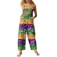 thumbnail image 3 of FYEGRE Womens Holiday Jumpsuits Dressy Mardi Gras Valentines Wide Leg Adjustable Strap Graphic Sleeveless Plus Size Rompers Purple M, 3 of 7