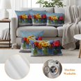 thumbnail image 6 of Spring Flowers Pillow Covers 2 Pack Yellow Red Pink Purple Flower Blue Gray Oil Paintings Pillowcase Waterproof Outdoor Throw Pillow Cover for Patio Garden Square Cushion 18”x18”, 6 of 9