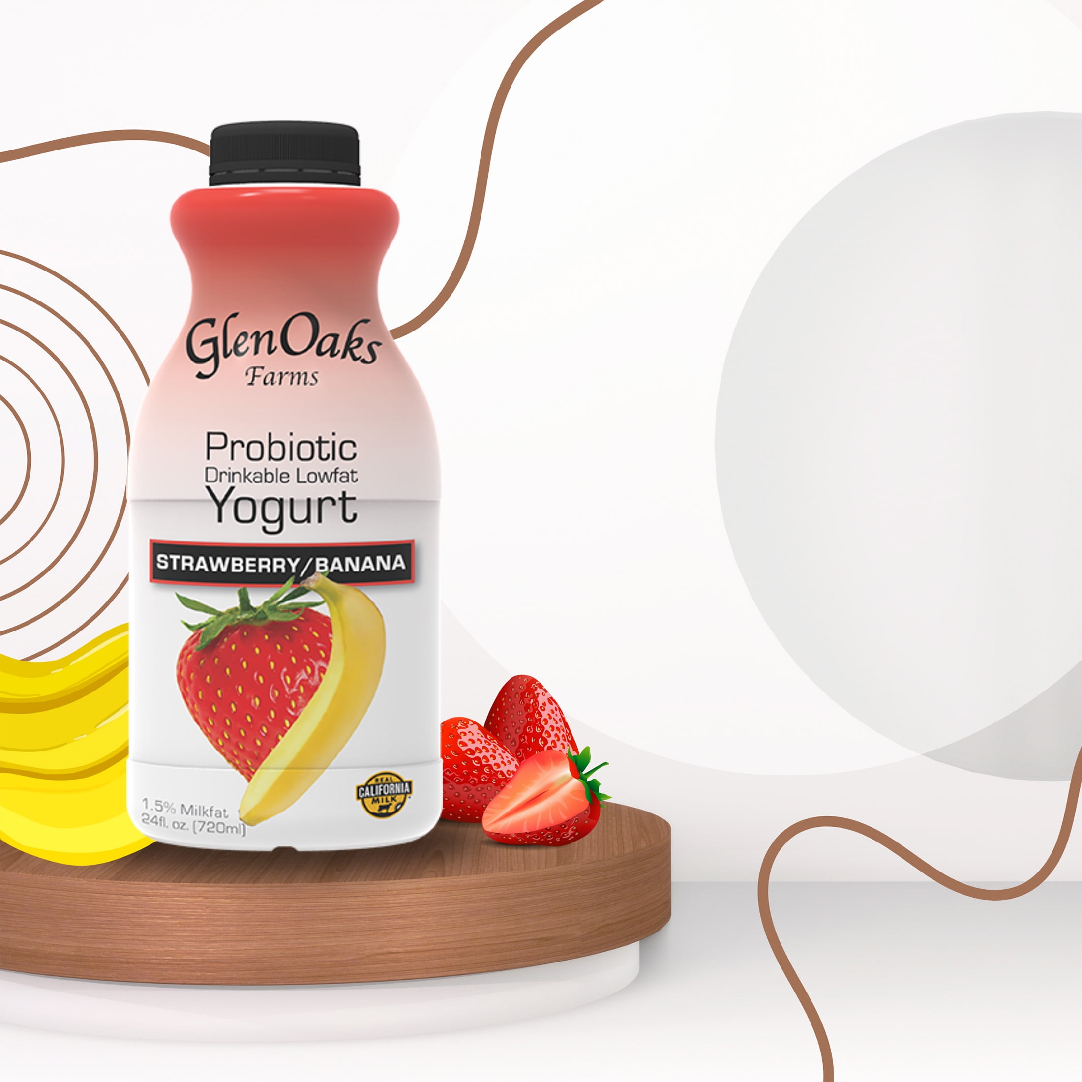GlenOaks Farms Probiotic Drinkable Lowfat Strawberry and Banana Yogurt, 24 fl oz