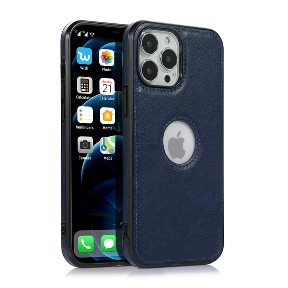 Allytech for Apple iPhone 13 Pro Max Case Luxury Leather Business Vintage Slim Non-Slip Soft Grip Shockproof Protective Cover, Blue