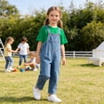 thumbnail image 2 of LRen Toddler Overalls Girls Summer Straight Wide Leg Denim Overalls 3Piece Baggy Pants Tops and Socks Outfits Cotton Daily Wear Jumpsuits With Pockets, 2 of 7