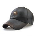 thumbnail image 1 of Baseball Cap leather Adjustable Classic Referee Snapback Dad Hat(Black), 1 of 3