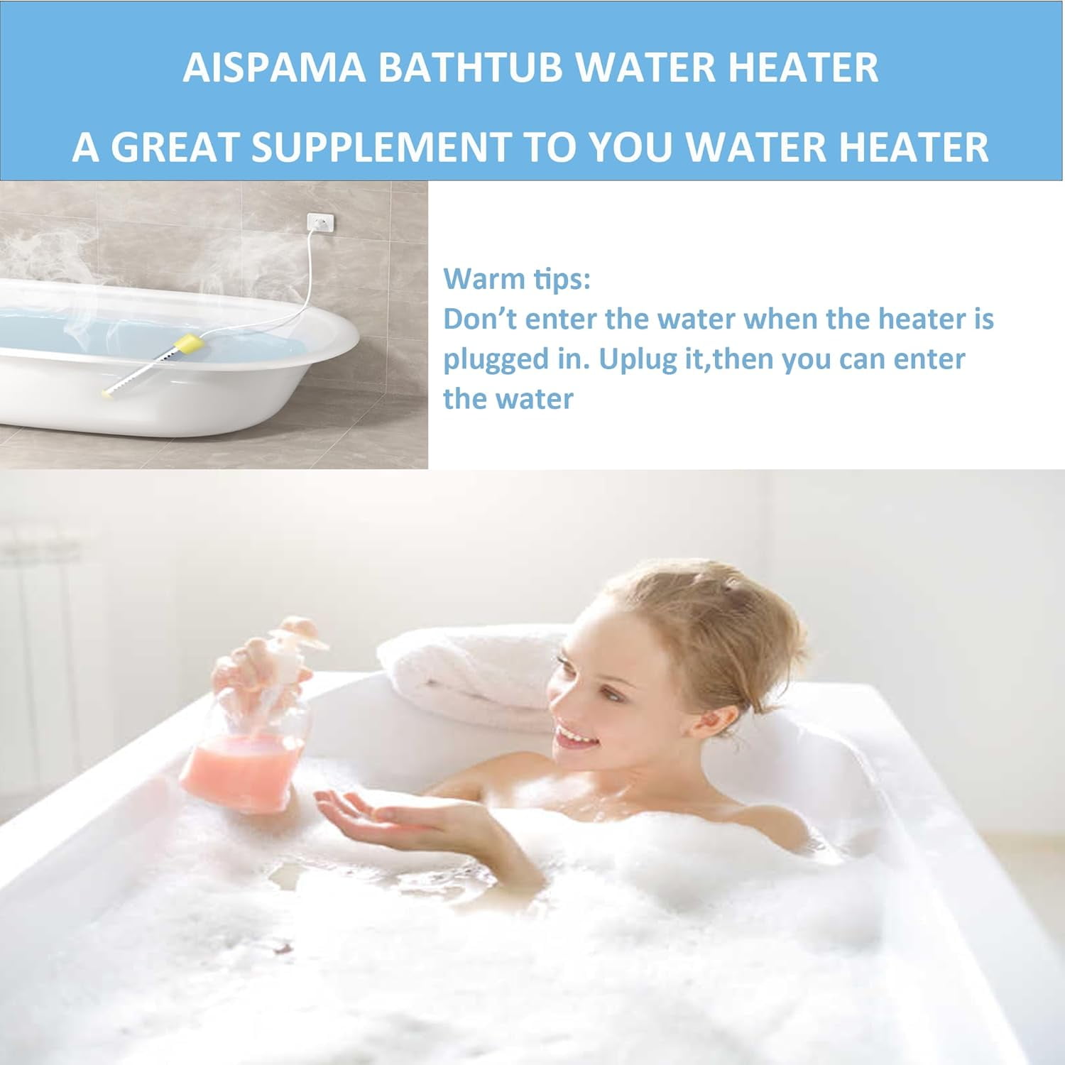 Wallfire Immersion Water Heater, Electric Submersible Water Trough Heater Anti-scalding Bucket Heater & Tub Hot Water Portable Heater with Digital LCD Thermometer,Auto Shut-Off,Yellow