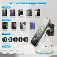 thumbnail image 3 of OWNTECH 20W 3-in-1 Wireless Charging Station Compatible with iPhone 16/15/14/Pro/Max, Apple Watch, AirPods Pro/4/3/2 - Fast Charger Pad with Night Light & Adapter Included (White), 3 of 9