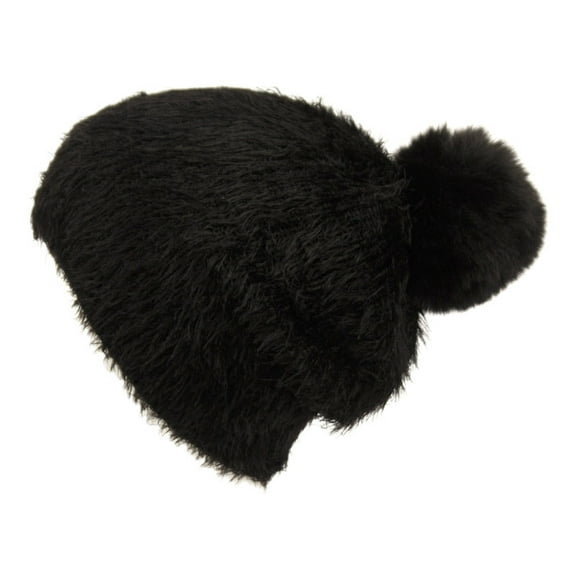 Women Soft Touch Knit Fur Slouchy Winter Pom Pom Beanie Hat