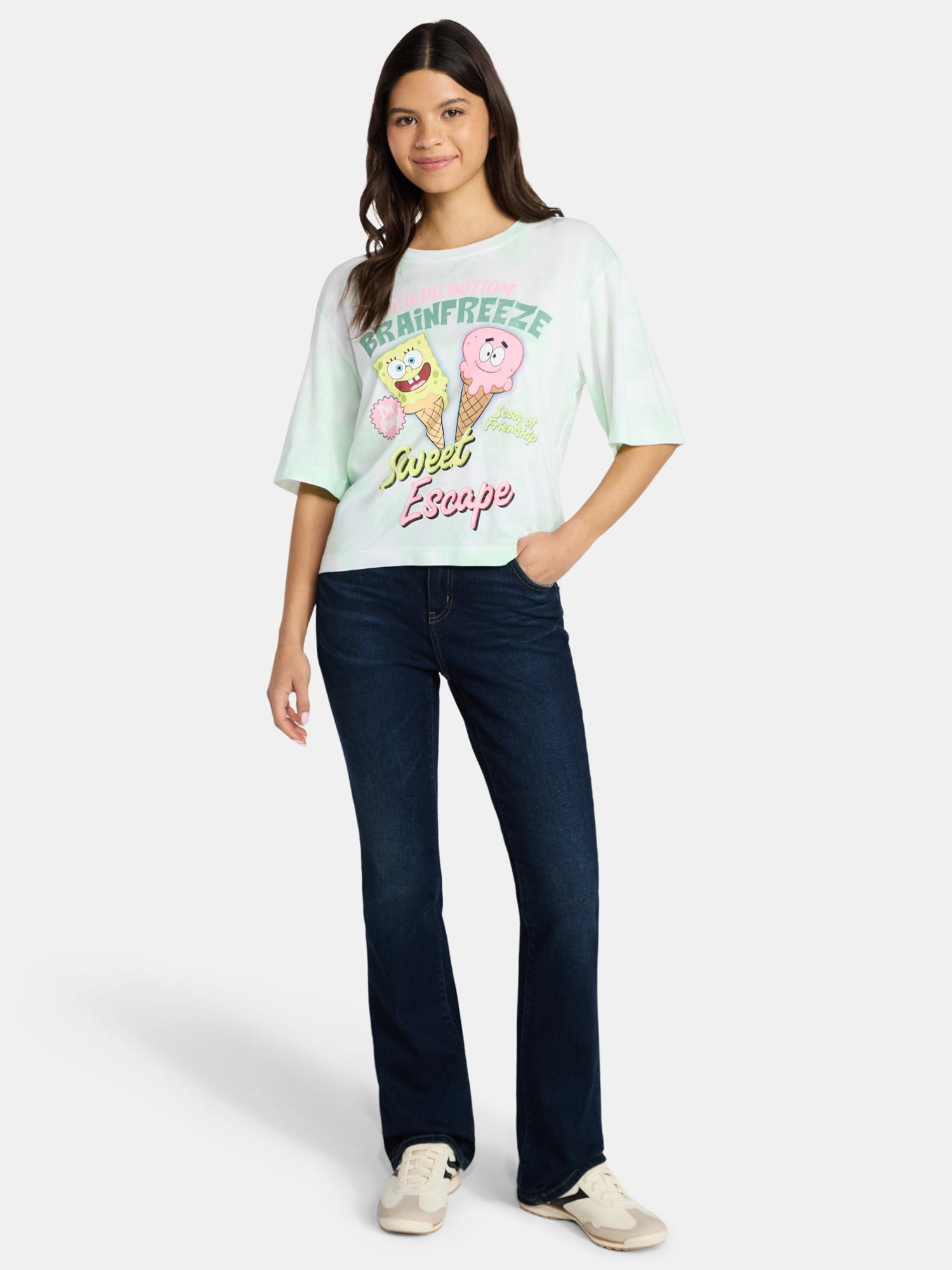 SpongeBob SquarePants Women's Ice Cream Skimmer Tee with Short Sleeves, XXS-XXL