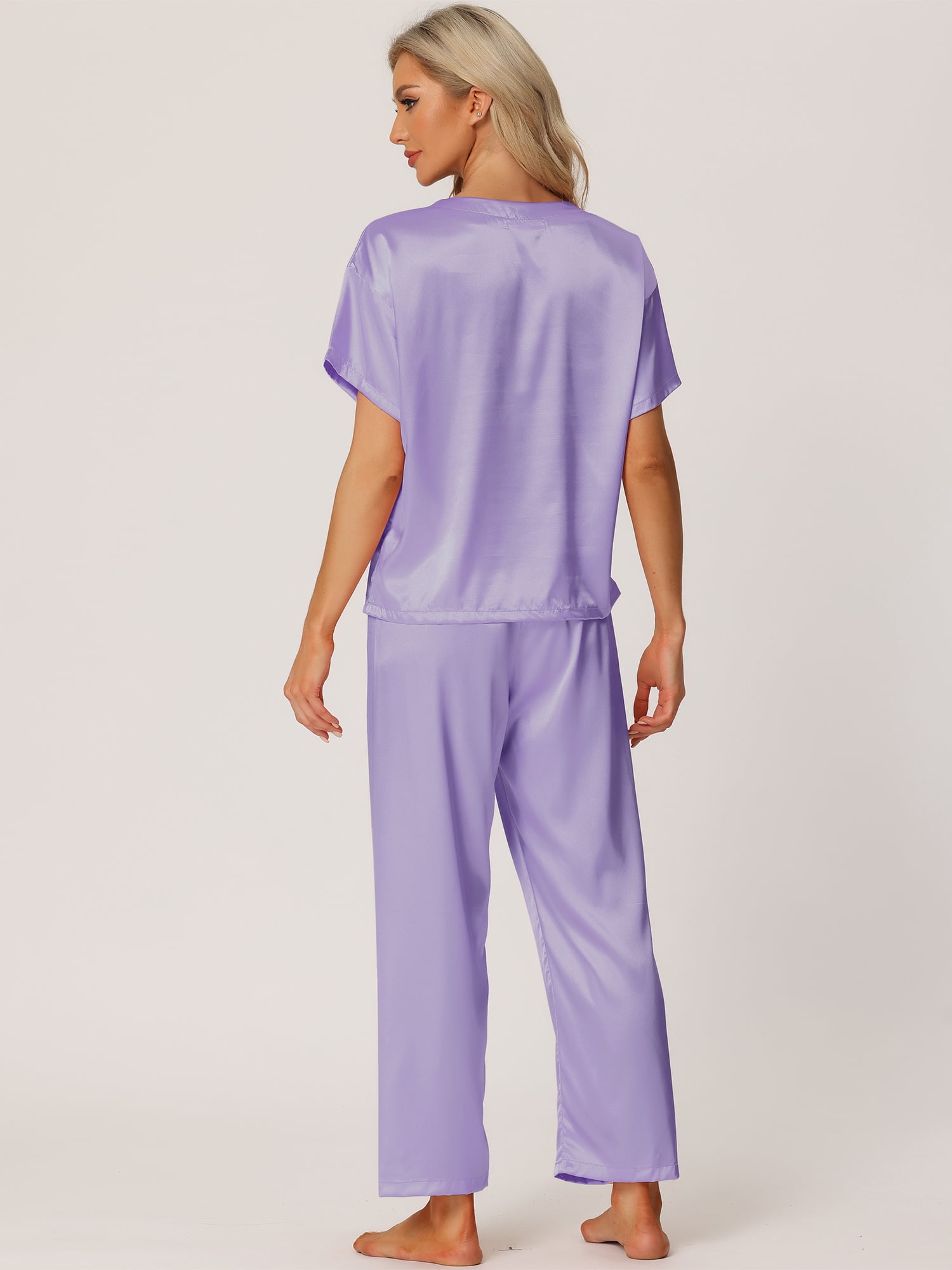 DARING DIVA Women's Satin Pajamas Sleepwear Summer Outfits Short Sleeves Tops XL Light Purple