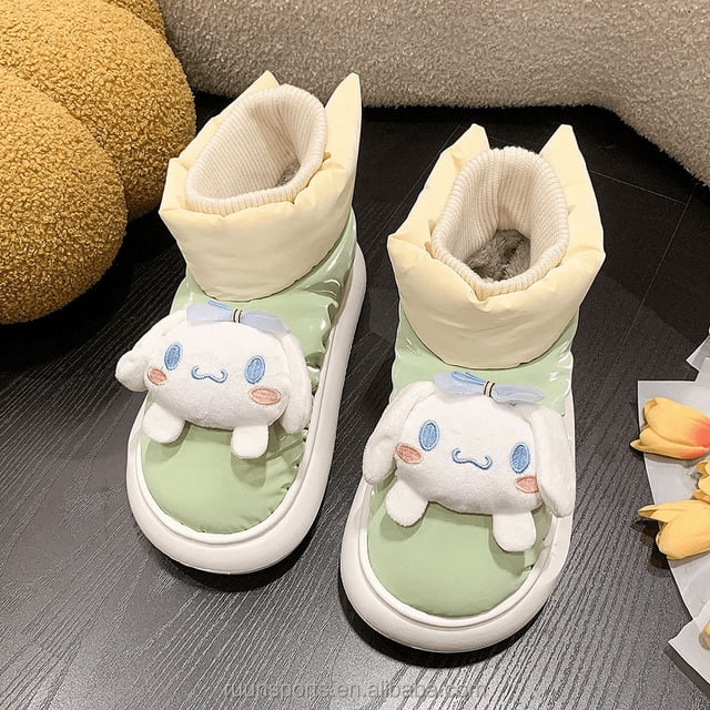 Ruunjoy sanrio bota nueva sanrio Zapatillas de felpa kawaii anime kt kuromi Cinnamoroll fondo grueso hogar cálido zapatos de mujer botas de nieve