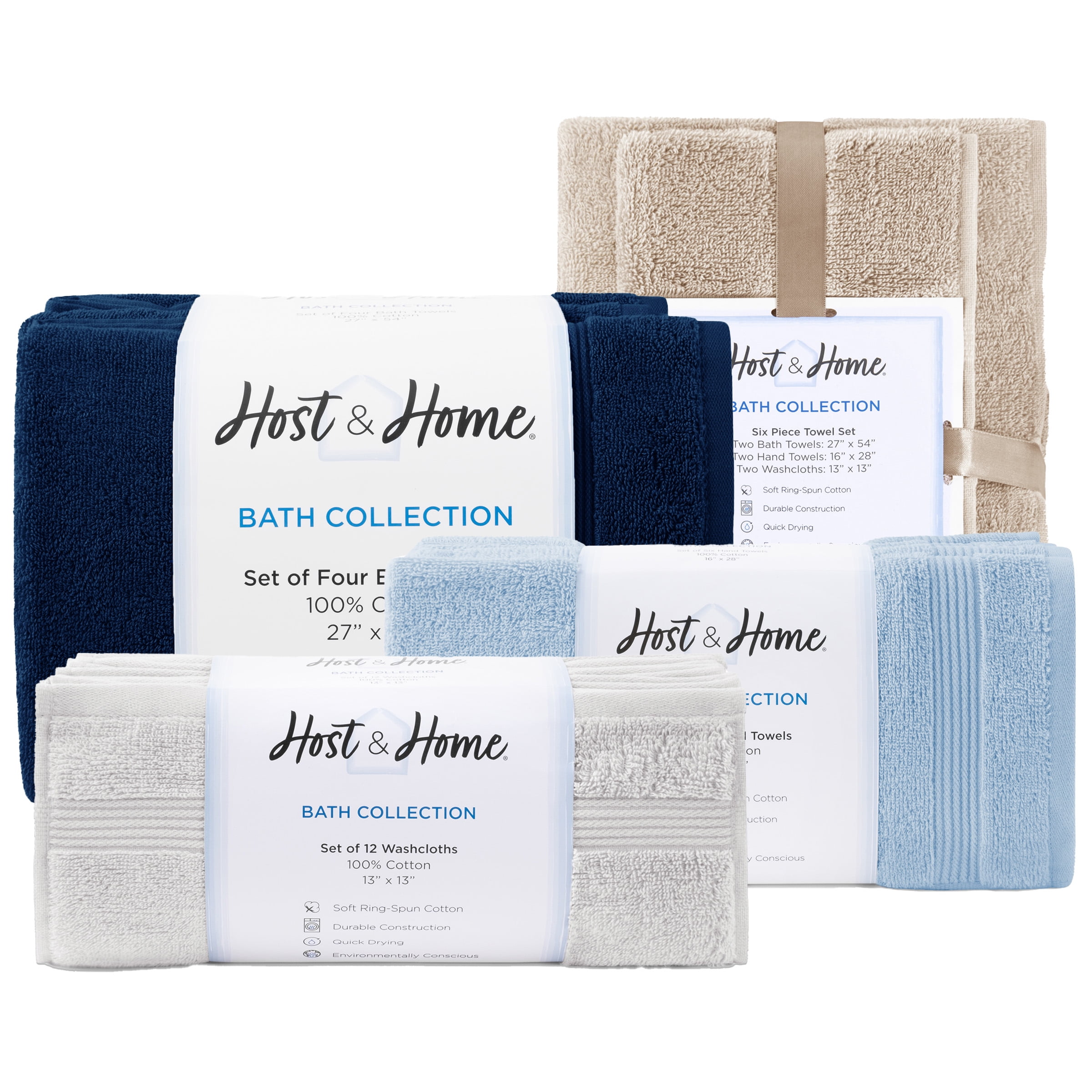 Host & Home Cotton 6-Piece Bath Towel Set - Soft & Absorbent - Light Grey