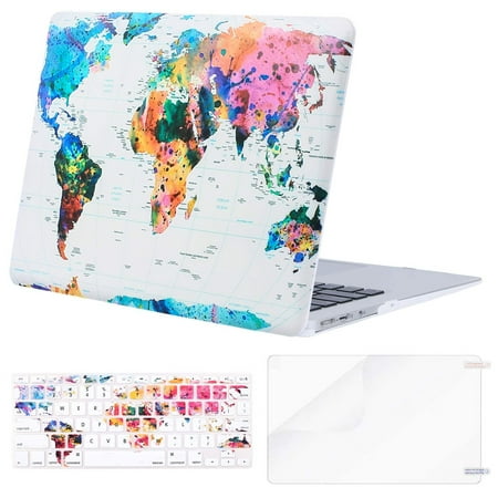 Mosiso MacBook Air 13 Inch Case (A1369 & A1466, Older Version 2010-2017 Release), Plastic Hard Case & Keyboard Cover & Screen Protector for MacBook Air 13", World Map White Base