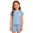 thumbnail image 2 of BOOMNY Girls 2 Peice Outfit Set Summer Clothes Set for Girls Short Sleeve Striped Tops Shorts Cozy Kids Dailywear, 2 of 3