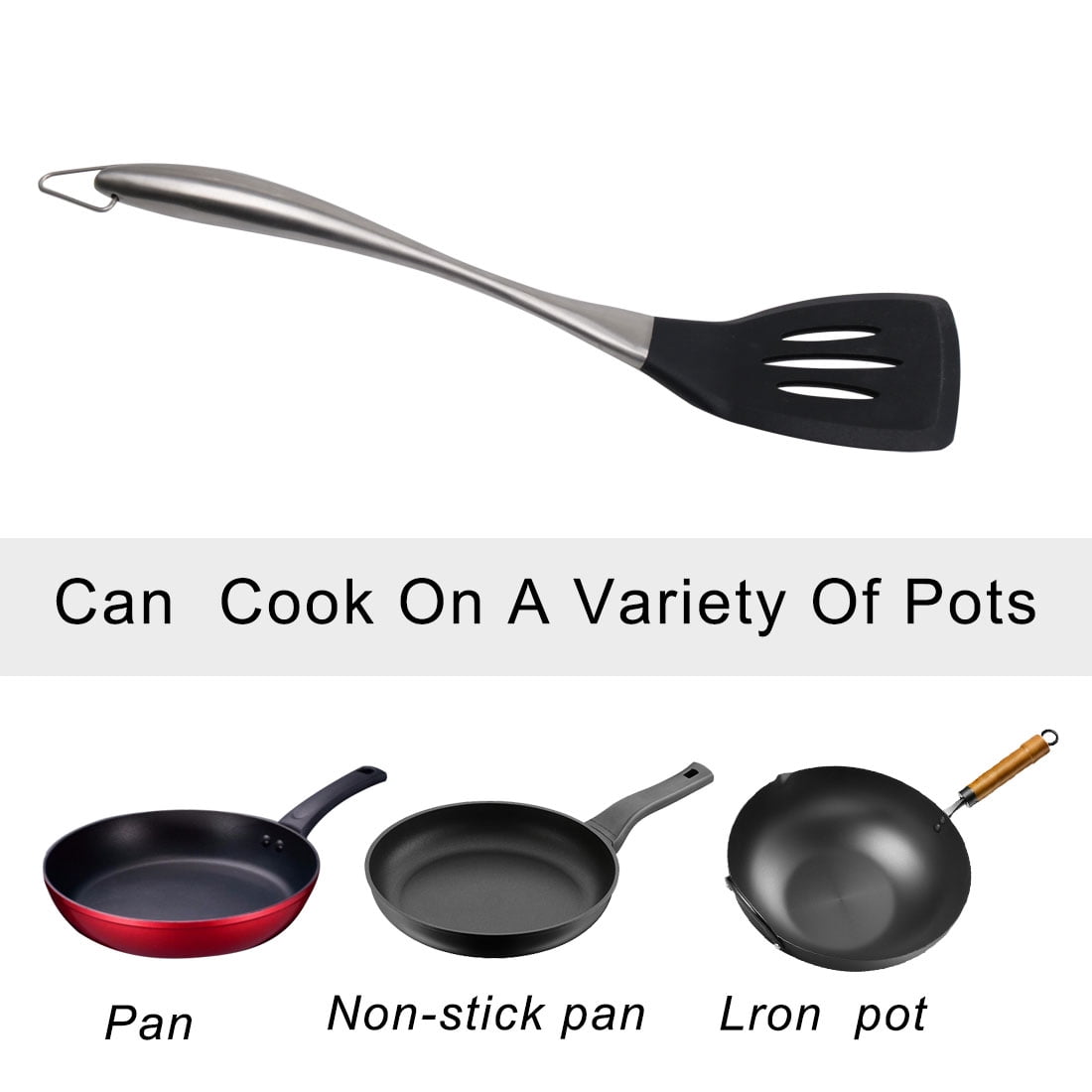 Unique Bargains Silicone Slotted Turner Spatula Stainless Steel Kitchen Utensils