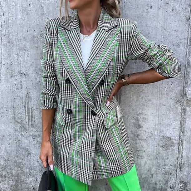 Puntoco Mujer Traje de Negocios Impresión a Cuadros Manga Larga Cardigan top Chaqueta Abrigo Puntoco Puntoco-1