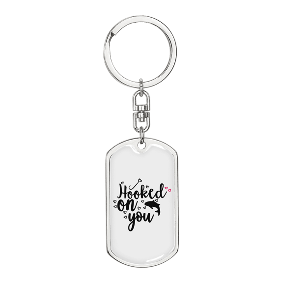 Hooked On You Fishing Stainless Steel or 18k Gold Premium Swivel Dog Tag Keychain