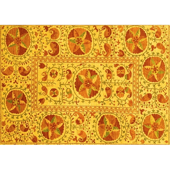 Ahgly Company Indoor Rectangle Oriental Yellow Modern Area Rugs, 2' x 5'