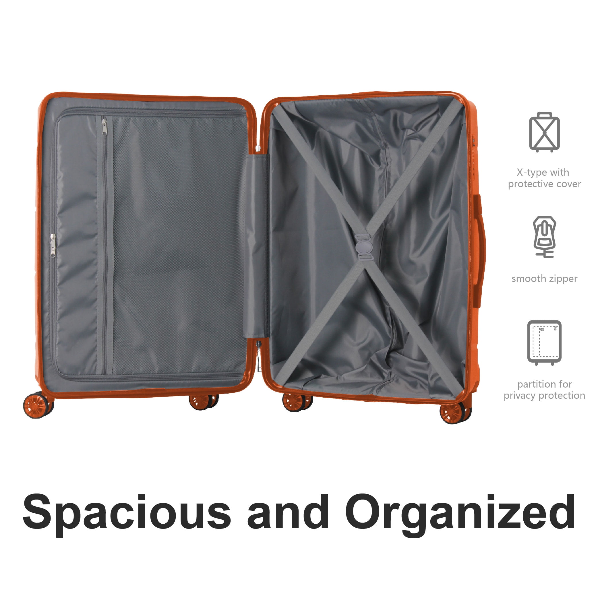 MAYEERTY 3-Piece Luggage Set, Hardshell Suitcase with Spinner Wheels & TSA Lock, Orange