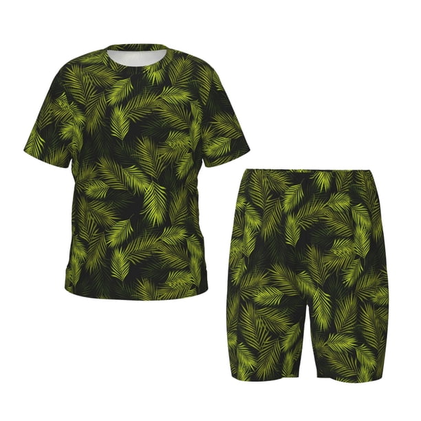 Balery Tropical Palm Leaves Fern Leaf Conjunto de Pijama Infantil de Manga Corta con Estampado – Ropa de Dormir de Algodón Suave-X-Large
