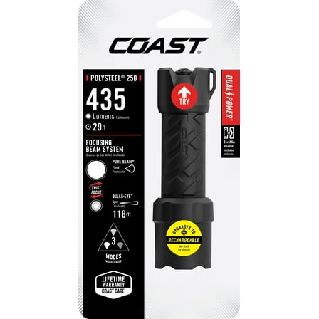 COAST Polysteel 250 LED Flashlight – 390 Lumens, Twist Focus, Stormproof & Crushproof