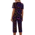 thumbnail image 5 of Women Halloween Pajamas Set Print Halloween Pj Set 2-Piece Outfit Short Sleeve Top and 7/8 Pants for Parties, Daily Wear Purple XL, 5 of 5