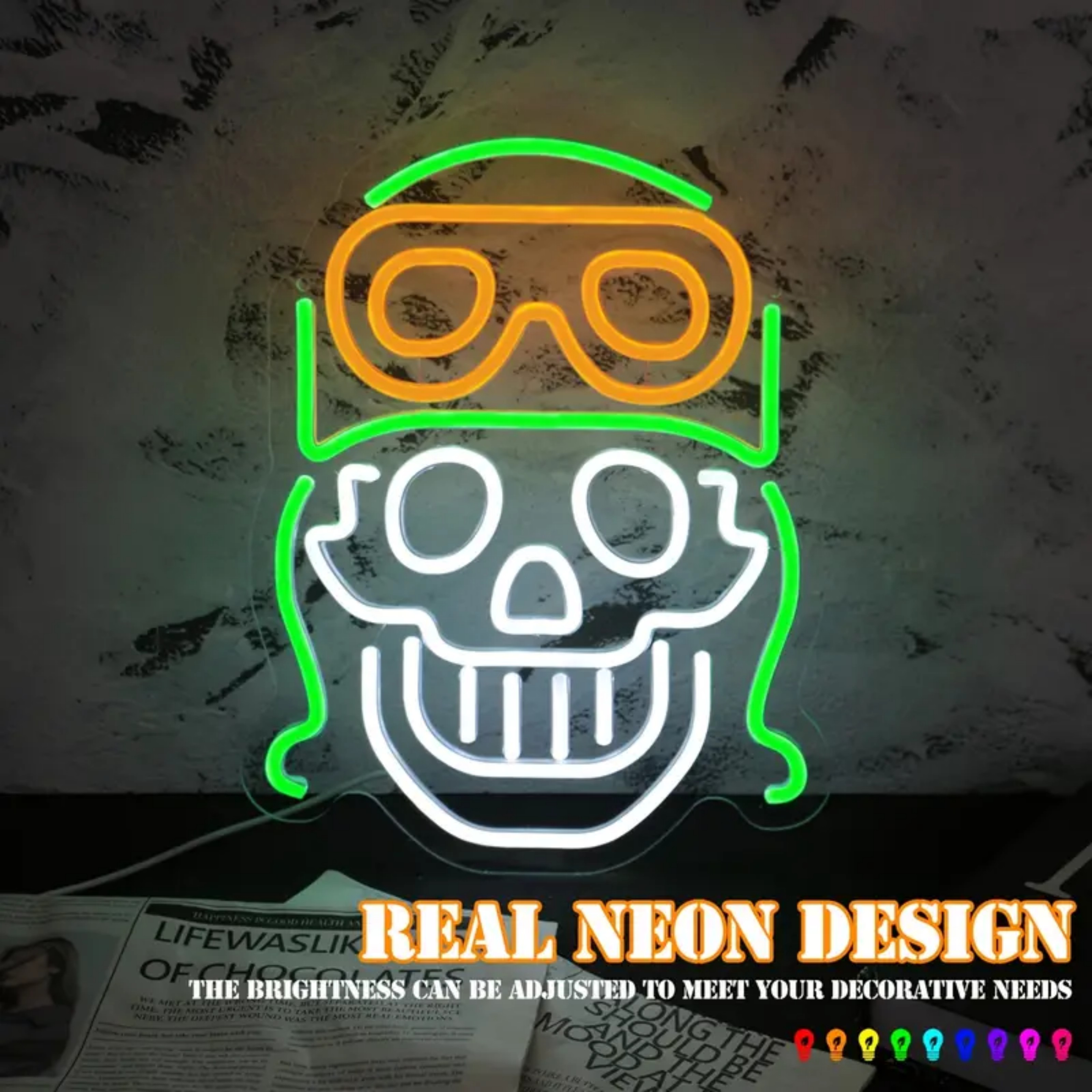 UPONRAY Skull Neon Signs, 13.8"*12.6" Dimmable & USB-Powered LED Neon Light, Stylish Wall Decor for Halloween Party, Home, Bar, Shop, Haunted House