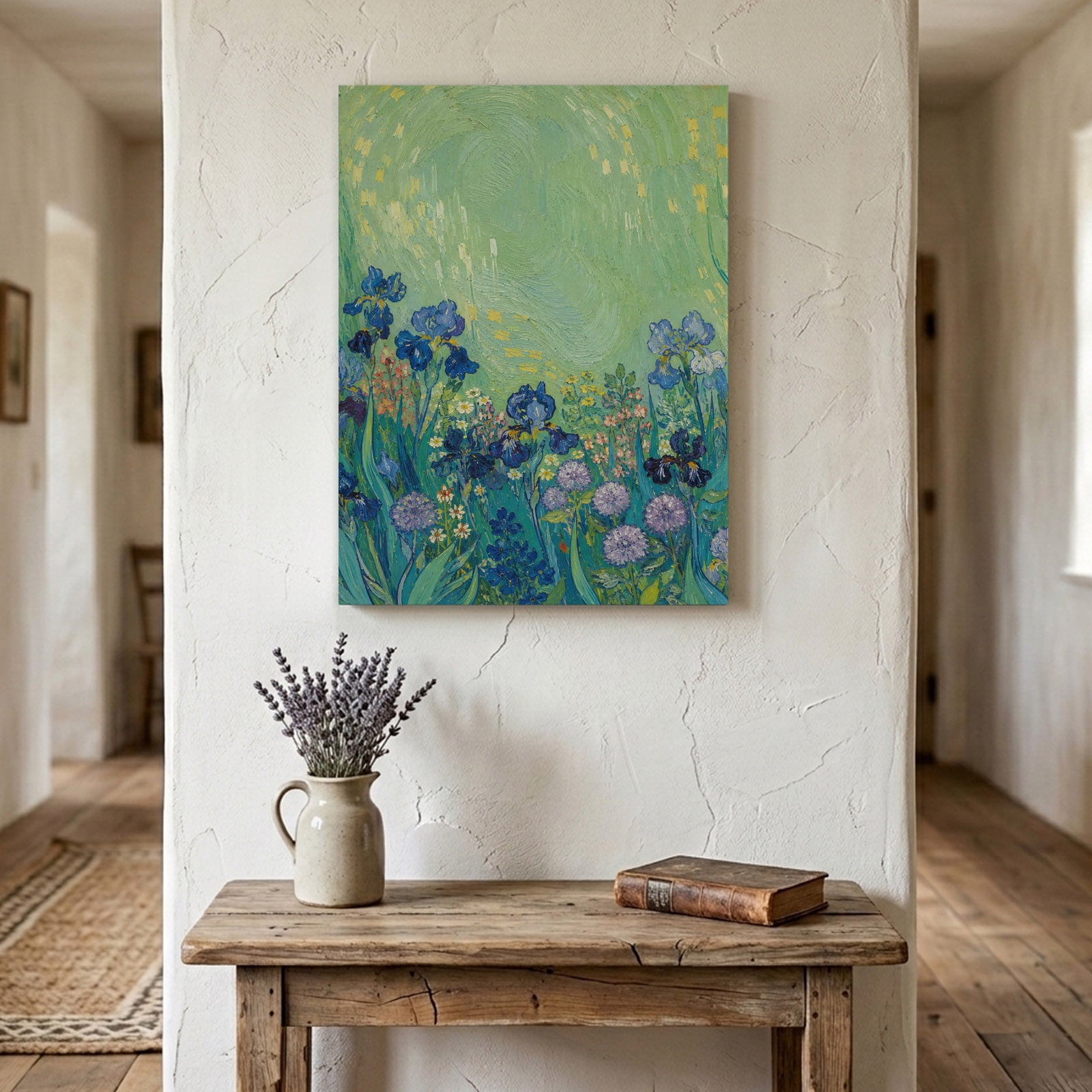 Purple Iris Blossoms Canvas Wall Art for Living Room Bedroom Bathroom Flower Green Grass Botanical Oil Painting Style Canvas Art Wall Decor Artwork for Walls Home Office Decor 12 x18