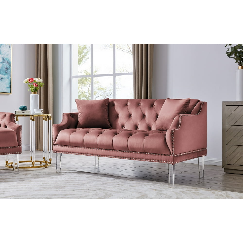 Chic Home Eva Button Tufted Acrylic Legs Velvet Upholstered Loveseat