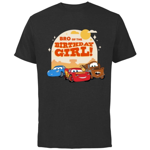 Disney and Pixar’s Cars Family Bro of the Birthday Girl - Short Sleeve Cotton T-Shirt for Adults - Customized-Black