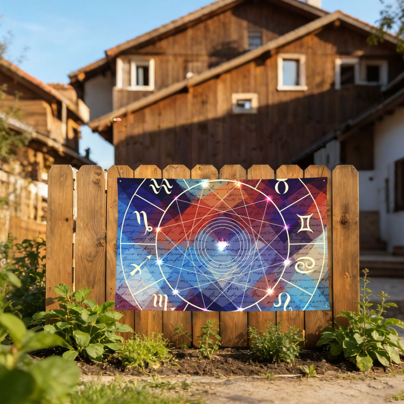 Magic Circle With Zodiacs Sign Four Hole Decorated Banner Flag for Garden Yard Home Decoration Indoor Outdoor 4x6 Ft