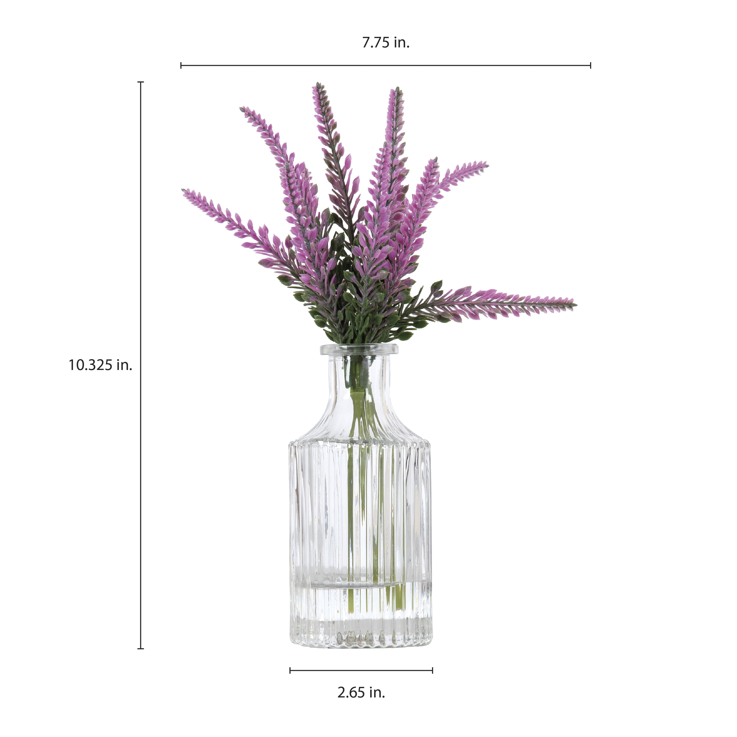Mainstays 10.5" Artificial Lavender Flower Stems in Ribbed Glass Vase