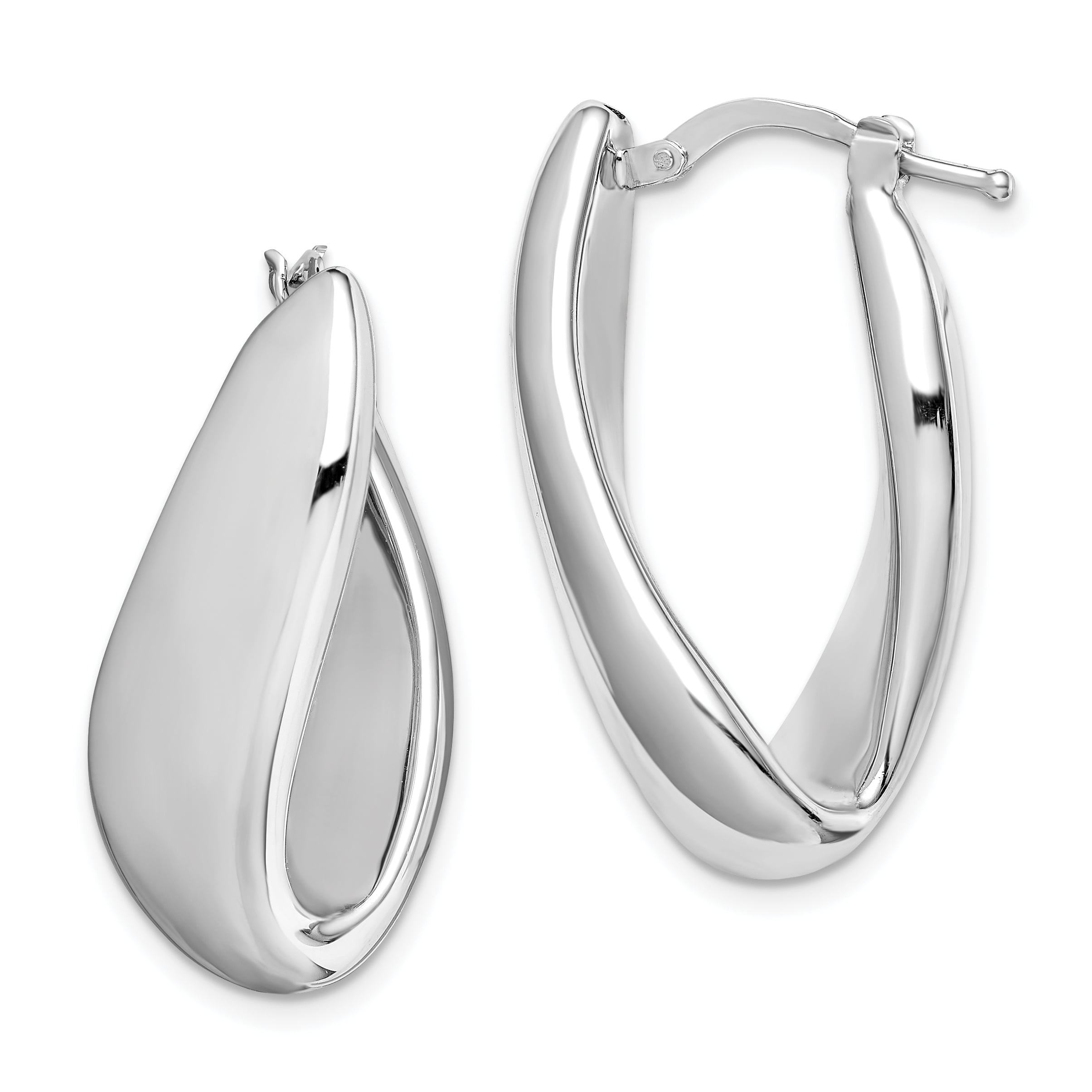 Sterling Silver Rhodium Polished Hoop Earrings