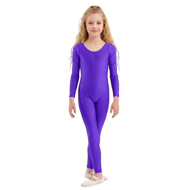 Wdgfv Justaucorps de Danse à Manches Longues et Col Rond pour Filles Violet 1-3 Ans