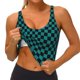 thumbnail image 3 of Balery Black And Teal Checkerboard Sujetadores deportivos con espalda cruzada para mujer, acolchados, sin costuras, de alto impacto, ideales para yoga, gimnasio, entrenamiento y fitness.-X-Large, 3 of 8