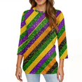 thumbnail image 5 of Womens Mardi Gras Top 3/4 Sleeve Carnival Shirt, Casual Crewneck Blouse for 2026 Carnival Party Outfit, 5 of 5