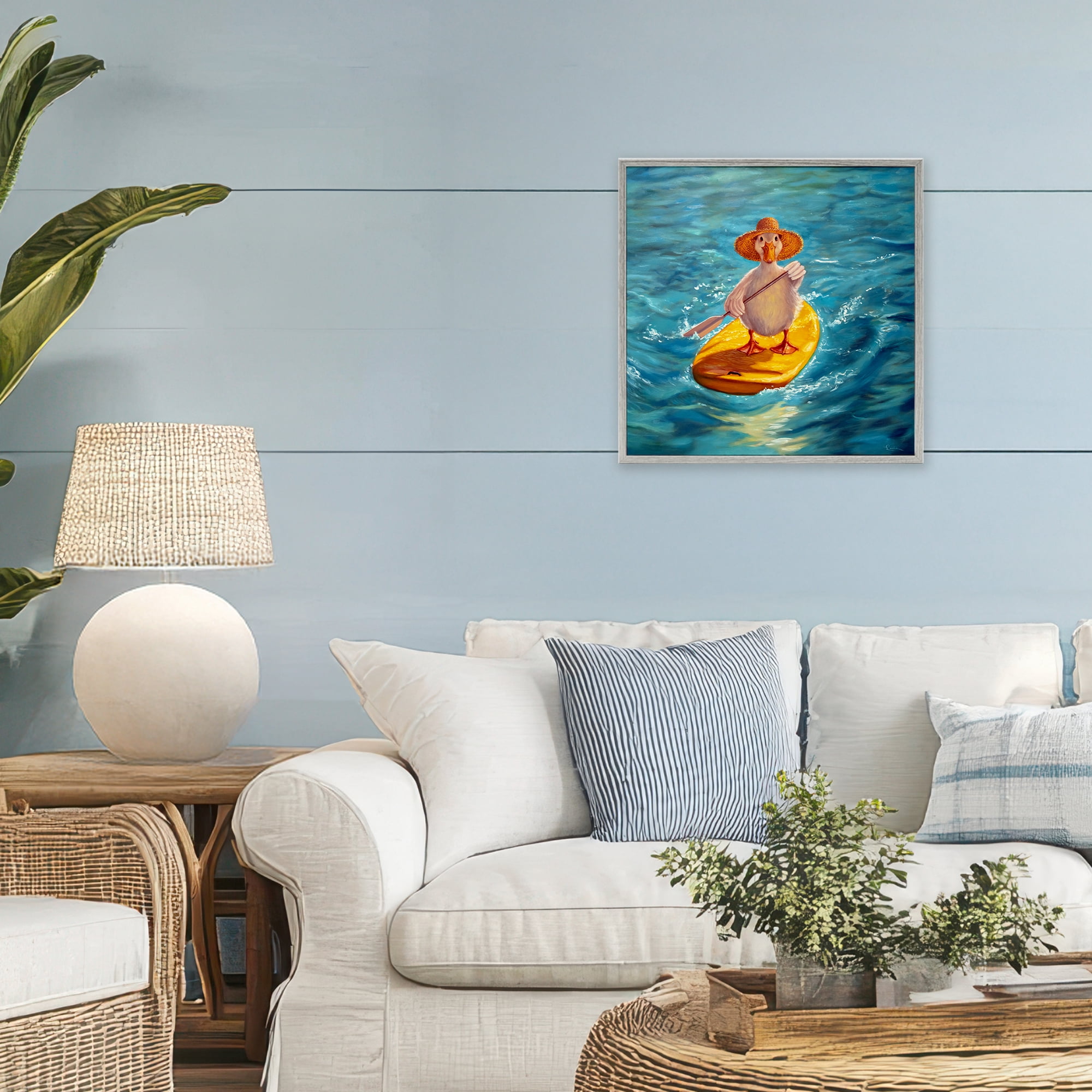 Stupell Industries The Paddler Duck with Straw Hat Gray Framed Giclee Art, design by Lucia Heffernan