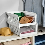 Mainstays Open-Front Stackable Closet Storage Organizer Bin with Breathable Holes, White Plastic