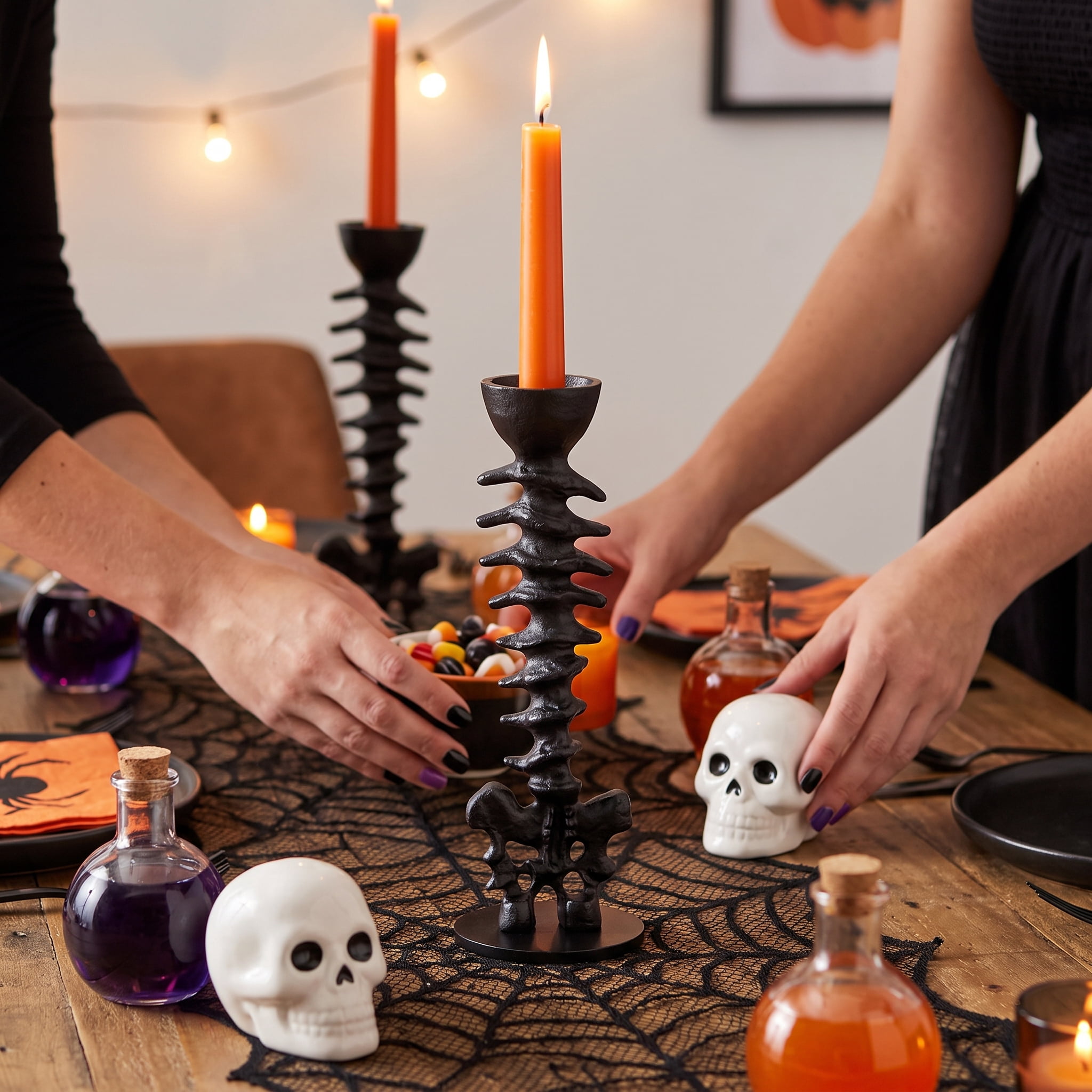 Metal Spine Candle Holder, Black, 8.6", Halloween by Way To Celebrate