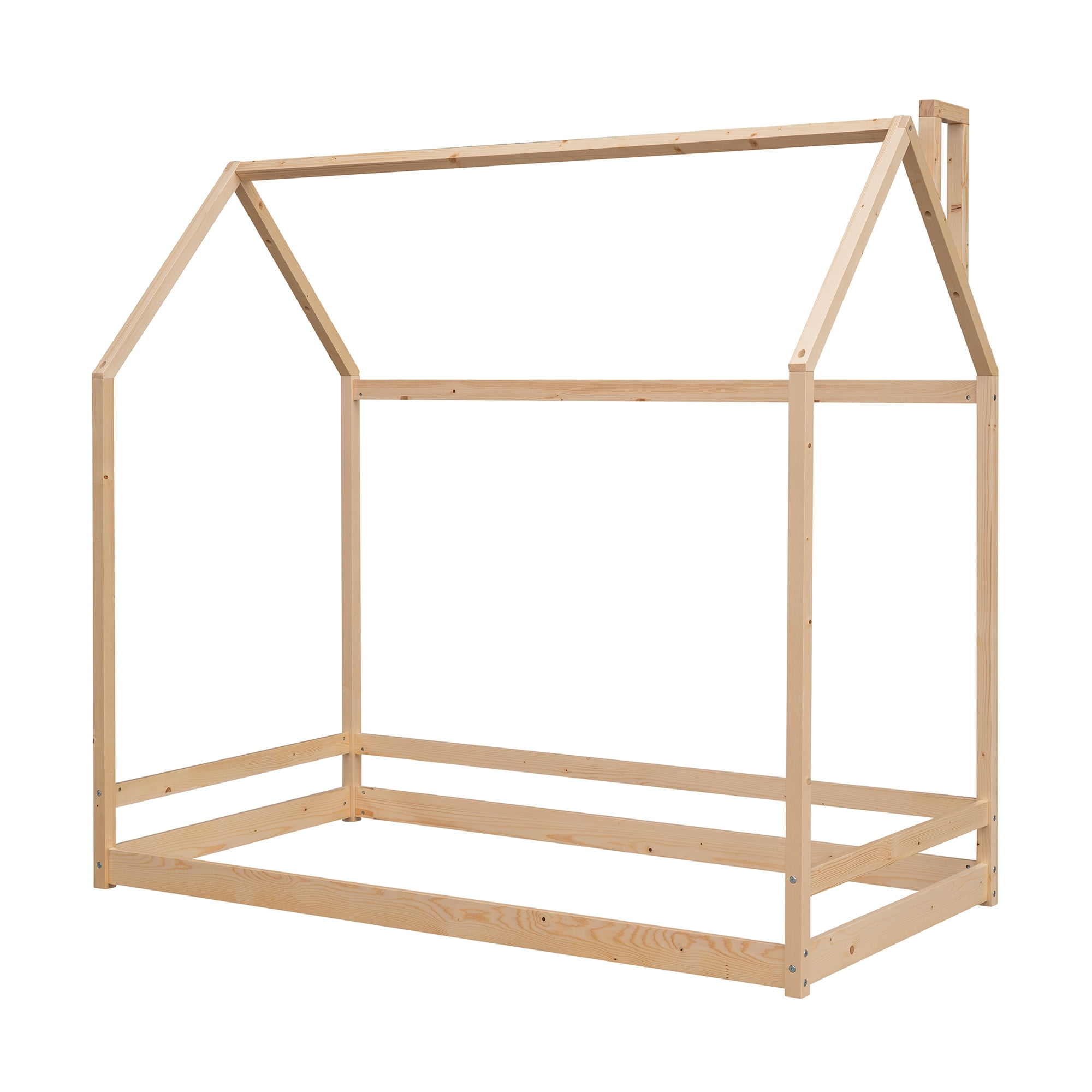 Bellemave Wood Twin House Bed Frame, Montessori Floor Bed for Teen (Natural)
