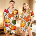 thumbnail image 2 of JULMCOMO Couples Matching Pajamas Full Maple Leaf Print Soft Lounge Two Piece Sets Autumn Print Elastic Waist Comfy Fall Festival Shorts Orange-Men 3XL, 2 of 6