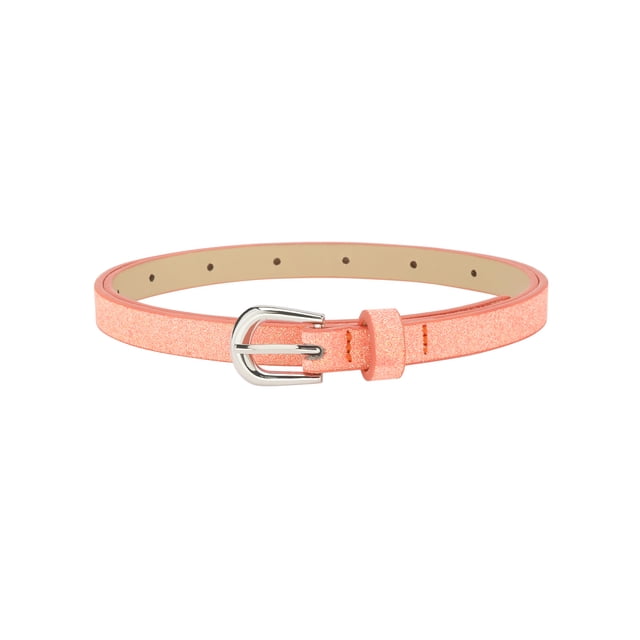 Cinturones brillantes y relucientes para mujeres, 0.5" de ancho, extra delgados de cuero PU para vestidos de fiesta y jeans 36.2x0.5" color coral