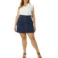 thumbnail image 2 of Agnes Orinda Women's Plus Size Button A Line Side Pocket Mini Denim Skirt, 2 of 7