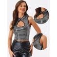 thumbnail image 2 of Top sin mangas recortado en la parte delantera para mujer Top ajustado con lentejuelas sexy Color Plata L, 2 of 5