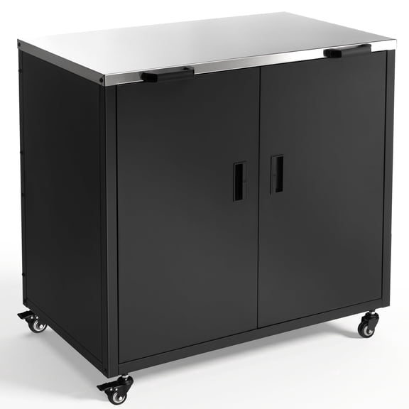 FLARO Outdoor Grill Cart with Storage Cabinet and Rolling Wheels, Mobile BBQ Prep Table for Patio, Black