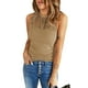 thumbnail image 3 of ABPHQTO Camiseta sin mangas acanalada con empalme de malla con tiras caqui para mujer, 3 of 5