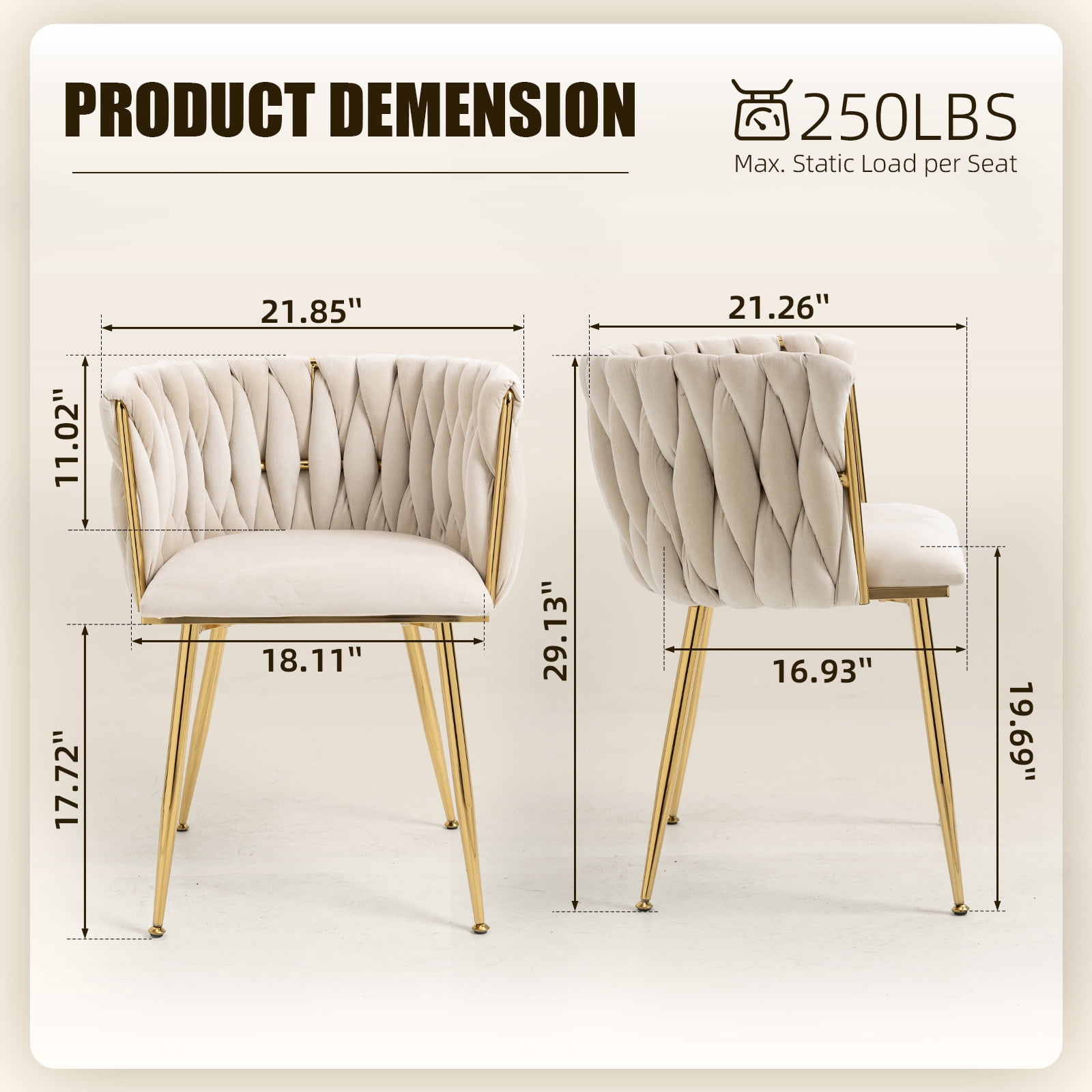 MOONMISS Dining Chairs Set of 6 with Metal Legs for Kitchen Dinning Room,Beige